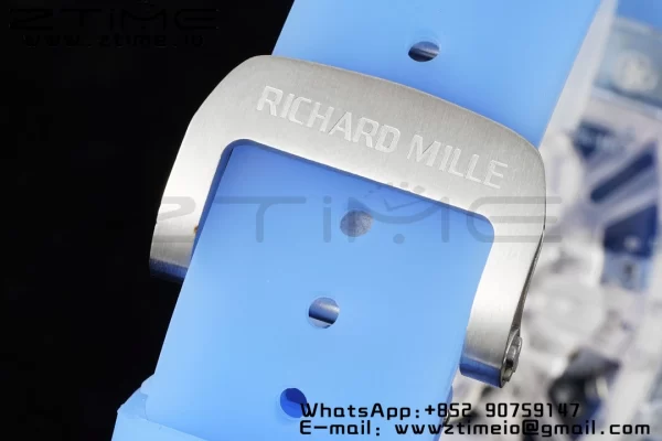RICHARD MILLERM RM012 RM12-01 Transparent Tourbillon RMF Best Edition Skeleton Dial on Blue Rubber Strap - Super Clone Watch | 1:1 Best Version