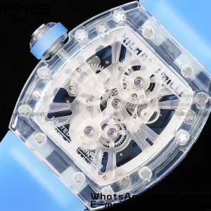 RICHARD MILLERM RM012 RM12-01 Transparent Tourbillon RMF Best Edition Skeleton Dial on Blue Rubber Strap - Super Clone Watch | 1:1 Best Version