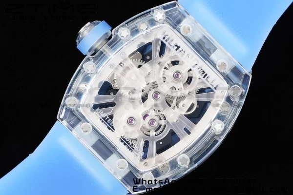 RICHARD MILLERM RM012 RM12-01 Transparent Tourbillon RMF Best Edition Skeleton Dial on Blue Rubber Strap - Super Clone Watch | 1:1 Best Version