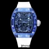 RICHARD MILLERM RM012 RM12-01 Blue Transparent Tourbillon RMF Best Edition Skeleton Dial on Transparent Rubber Strap - Super Clone Watch | 1:1 Best Version