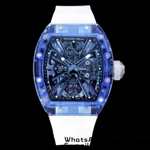 RICHARD MILLERM RM012 RM12-01 Blue Transparent Tourbillon RMF Best Edition Skeleton Dial on Transparent Rubber Strap - Super Clone Watch | 1:1 Best Version