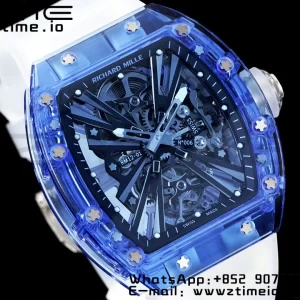 RICHARD MILLERM RM012 RM12-01 Blue Transparent Tourbillon RMF Best Edition Skeleton Dial on Transparent Rubber Strap - Super Clone Watch | 1:1 Best Version