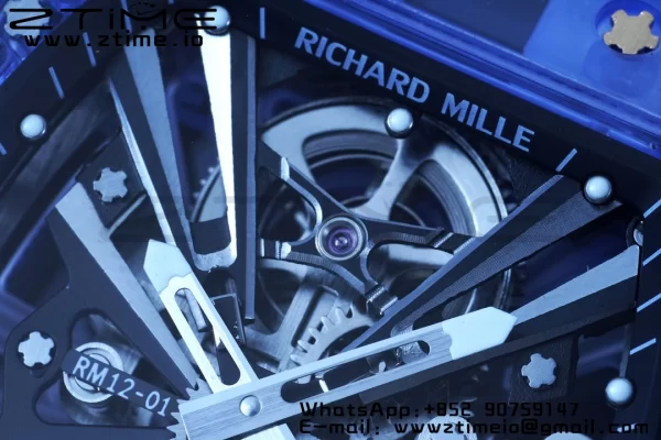 RICHARD MILLERM RM012 RM12-01 Blue Transparent Tourbillon RMF Best Edition Skeleton Dial on Transparent Rubber Strap - Super Clone Watch | 1:1 Best Version