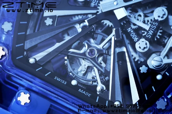 RICHARD MILLERM RM012 RM12-01 Blue Transparent Tourbillon RMF Best Edition Skeleton Dial on Transparent Rubber Strap - Super Clone Watch | 1:1 Best Version