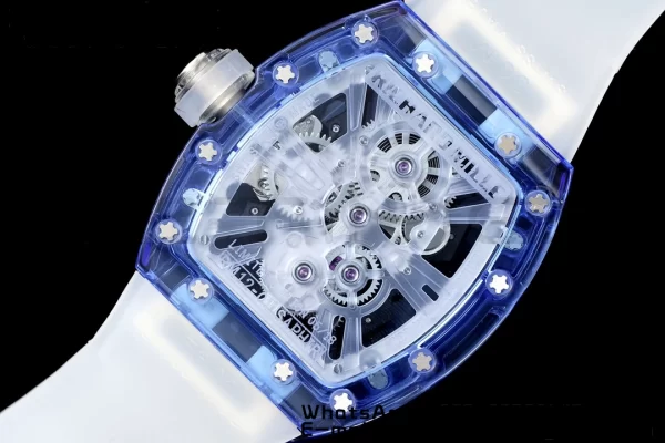 RICHARD MILLERM RM012 RM12-01 Blue Transparent Tourbillon RMF Best Edition Skeleton Dial on Transparent Rubber Strap - Super Clone Watch | 1:1 Best Version