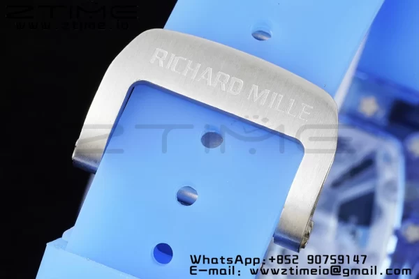 RICHARD MILLERM RM012 RM12-01 Blue Transparent Tourbillon RMF Best Edition Skeleton Dial on Blue Rubber Strap - Super Clone Watch | 1:1 Best Version