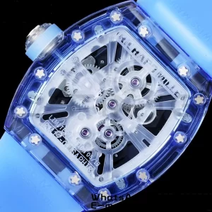 RICHARD MILLERM RM012 RM12-01 Blue Transparent Tourbillon RMF Best Edition Skeleton Dial on Blue Rubber Strap - Super Clone Watch | 1:1 Best Version