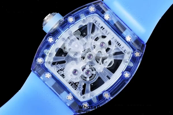RICHARD MILLERM RM012 RM12-01 Blue Transparent Tourbillon RMF Best Edition Skeleton Dial on Blue Rubber Strap - Super Clone Watch | 1:1 Best Version