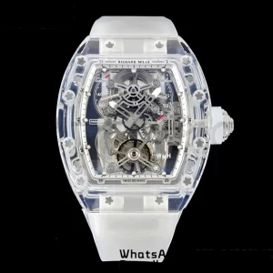 RICHARD MILLERM RM56-01 Transparent Tourbillon RMF Best Edition Skeleton Dial Black Inner Bezel on Transparent Rubber Strap - Super Clone Watch | 1:1 Best Version