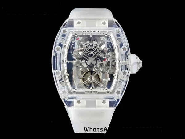 RICHARD MILLERM RM56-01 Transparent Tourbillon RMF Best Edition スケルトンダイアル ブラックインナーベゼル×透明ラバーストラップ - スーパークローンウォッチ｜1:1ベストバージョン