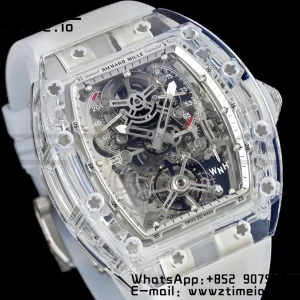 RICHARD MILLERM RM56-01 Transparent Tourbillon RMF Best Edition スケルトンダイアル ブラックインナーベゼル×透明ラバーストラップ - スーパークローンウォッチ｜1:1ベストバージョン
