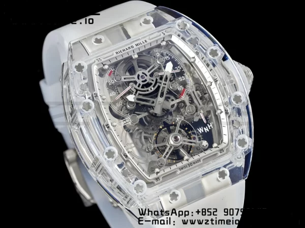 RICHARD MILLERM RM56-01 Transparent Tourbillon RMF Best Edition スケルトンダイアル ブラックインナーベゼル×透明ラバーストラップ - スーパークローンウォッチ｜1:1ベストバージョン