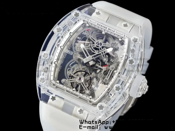 RICHARD MILLERM RM56-01 Transparent Tourbillon RMF Best Edition スケルトンダイアル ブラックインナーベゼル×透明ラバーストラップ - スーパークローンウォッチ｜1:1ベストバージョン
