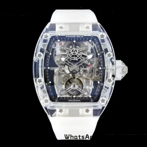 RICHARD MILLERM RM56-01 Transparent Tourbillon RMF Best Edition Skeleton Dial Black Inner Bezel on Transparent Rubber Strap - Super Clone Watch | 1:1 Best Version