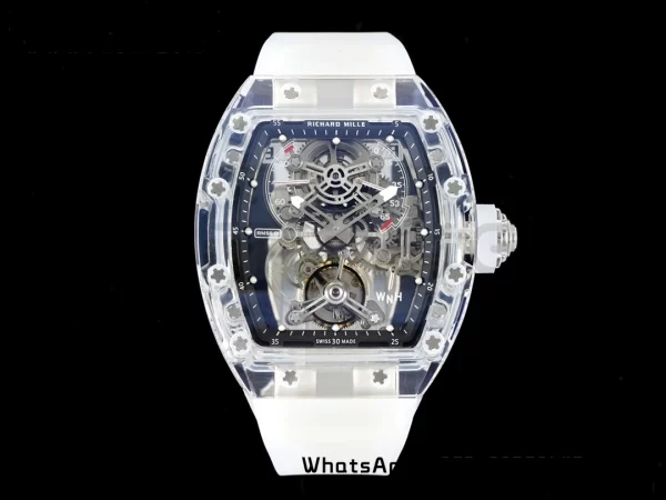 RICHARD MILLERM RM56-01 Transparent Tourbillon RMF Best Edition Skeleton Dial Black Inner Bezel on Transparent Rubber Strap - Super Clone Watch | 1:1 Best Version