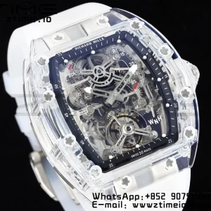 RICHARD MILLERM RM56-01 Transparent Tourbillon RMF Best Edition Skeleton Dial Black Inner Bezel on Transparent Rubber Strap - Super Clone Watch | 1:1 Best Version