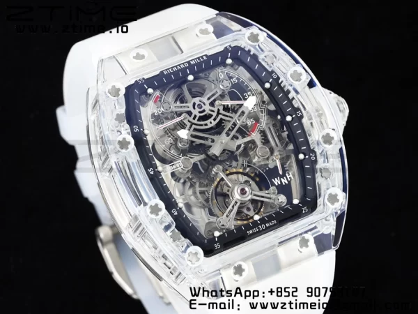 RICHARD MILLERM RM56-01 Transparent Tourbillon RMF Best Edition Skeleton Dial Black Inner Bezel on Transparent Rubber Strap - Super Clone Watch | 1:1 Best Version