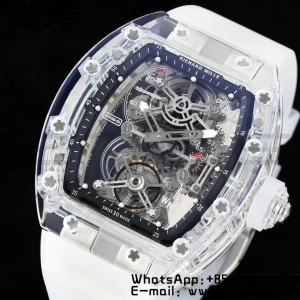 RICHARD MILLERM RM56-01 Transparent Tourbillon RMF Best Edition Skeleton Dial Black Inner Bezel on Transparent Rubber Strap - Super Clone Watch | 1:1 Best Version