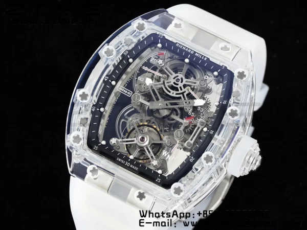 RICHARD MILLERM RM56-01 Transparent Tourbillon RMF Best Edition Skeleton Dial Black Inner Bezel on Transparent Rubber Strap - Super Clone Watch | 1:1 Best Version