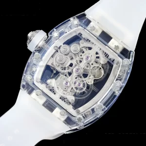 RICHARD MILLERM RM56-01 Transparent Tourbillon RMF Best Edition Skeleton Dial Black Inner Bezel on Transparent Rubber Strap - Super Clone Watch | 1:1 Best Version
