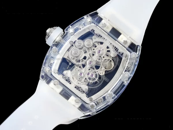 RICHARD MILLERM RM56-01 Transparent Tourbillon RMF Best Edition Skeleton Dial Black Inner Bezel on Transparent Rubber Strap - Super Clone Watch | 1:1 Best Version