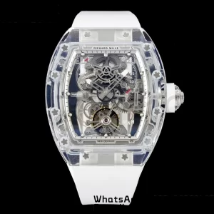 RICHARD MILLERM RM56-01 Transparent Tourbillon RMF Best Edition Skeleton Dial on White Rubber Strap - Super Clone Watch | 1:1 Best Version