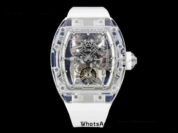 RICHARD MILLERM RM56-01 Tourbillon Transparente RMF Mejor Edición Esfera Esqueleto con Correa de Caucho Blanca - Reloj Super Clon | 1:1 Mejor Versión
