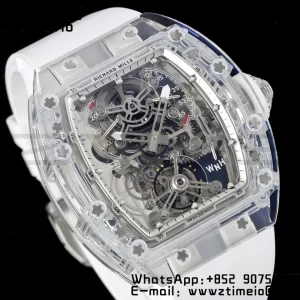 RICHARD MILLERM RM56-01 Tourbillon Transparente RMF Mejor Edición Esfera Esqueleto con Correa de Caucho Blanca - Reloj Super Clon | 1:1 Mejor Versión