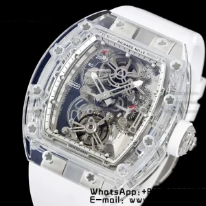 RICHARD MILLERM RM56-01 Tourbillon Transparente RMF Mejor Edición Esfera Esqueleto con Correa de Caucho Blanca - Reloj Super Clon | 1:1 Mejor Versión