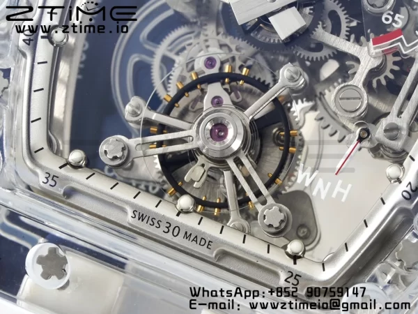 RICHARD MILLERM RM56-01 Tourbillon Transparente RMF Mejor Edición Esfera Esqueleto con Correa de Caucho Blanca - Reloj Super Clon | 1:1 Mejor Versión