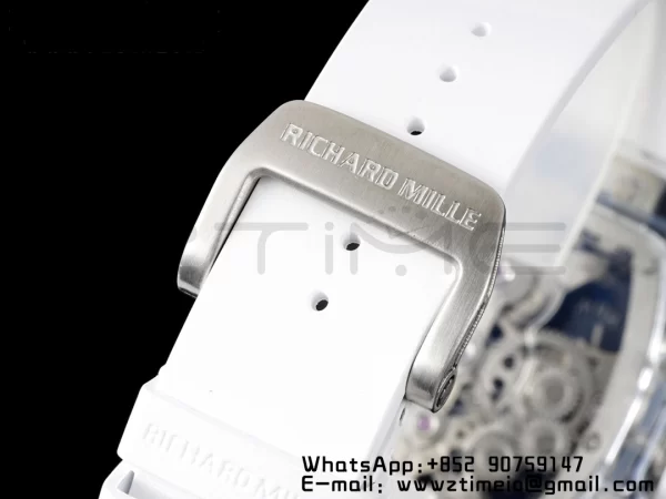 RICHARD MILLERM RM56-01 Tourbillon Transparente RMF Mejor Edición Esfera Esqueleto con Correa de Caucho Blanca - Reloj Super Clon | 1:1 Mejor Versión