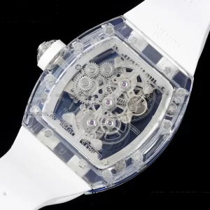 RICHARD MILLERM RM56-01 Tourbillon Transparente RMF Mejor Edición Esfera Esqueleto con Correa de Caucho Blanca - Reloj Super Clon | 1:1 Mejor Versión