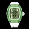 RICHARD MILLERM RM56-01 Green Transparent Tourbillon RMF ベストエディション スケルトンダイアル ホワイトラバーストラップ - スーパークローンウォッチ｜1:1 ベストバージョン