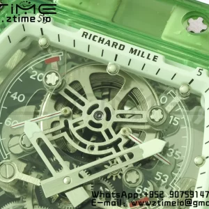 RICHARD MILLERM RM56-01 Green Transparent Tourbillon RMF Best Edition Skeleton Dial pe curea de cauciuc alb - Super Clone Watch | 1:1 Best Version