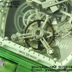 RICHARD MILLERM RM56-01 Green Transparent Tourbillon RMF Best Edition Skeleton Dial pe curea de cauciuc alb - Super Clone Watch | 1:1 Best Version