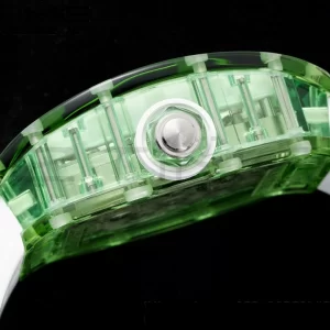 RICHARD MILLERM RM56-01 Green Transparent Tourbillon RMF Best Edition Skeleton Dial pe curea de cauciuc alb - Super Clone Watch | 1:1 Best Version