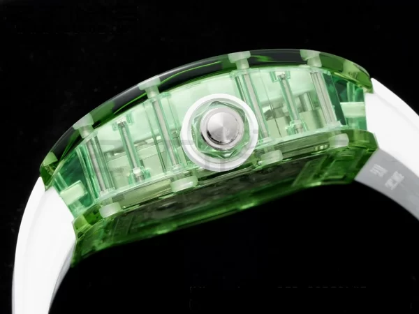 RICHARD MILLERM RM56-01 Green Transparent Tourbillon RMF Best Edition Skeleton Dial pe curea de cauciuc alb - Super Clone Watch | 1:1 Best Version