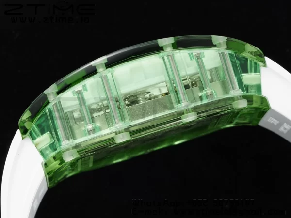 RICHARD MILLERM RM56-01 Green Transparent Tourbillon RMF Best Edition Skeleton Dial pe curea de cauciuc alb - Super Clone Watch | 1:1 Best Version