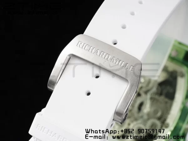 RICHARD MILLERM RM56-01 Green Transparent Tourbillon RMF Best Edition Skeleton Dial pe curea de cauciuc alb - Super Clone Watch | 1:1 Best Version