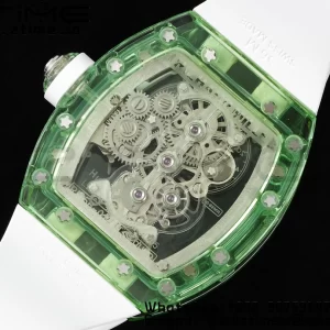 RICHARD MILLERM RM56-01 Green Transparent Tourbillon RMF Best Edition Skeleton Dial pe curea de cauciuc alb - Super Clone Watch | 1:1 Best Version