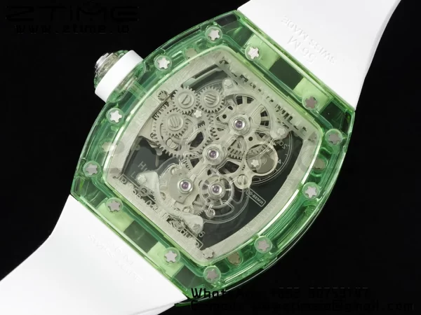 RICHARD MILLERM RM56-01 Green Transparent Tourbillon RMF Best Edition Skeleton Dial pe curea de cauciuc alb - Super Clone Watch | 1:1 Best Version