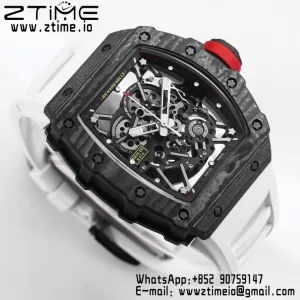 RICHARD MILLE RM035 RM35-02 Black Carbon BBR Factory Best Edition Skeleton Dial on White Rubber Strap Clone RMUL2 - Super Clone Watch | 1:1 Best Version