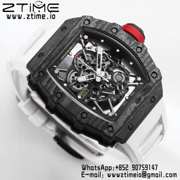 RICHARD MILLE RM035 RM35-02 Black Carbon BBR Factory Best Edition Skeleton Dial on White Rubber Strap Clone RMUL2 - Super Clone Watch | 1:1 Best Version