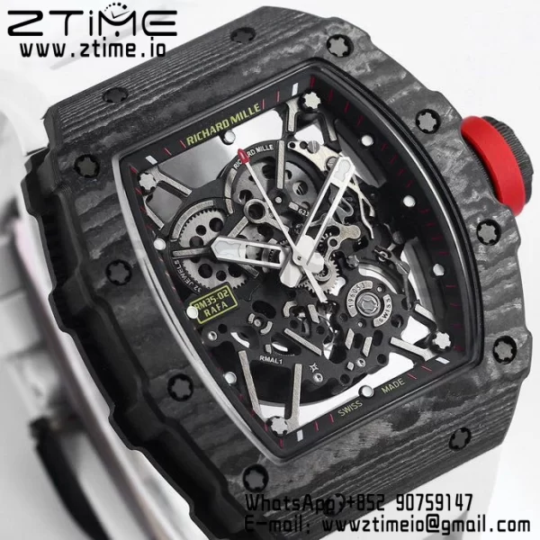 RICHARD MILLE RM035 RM35-02 Black Carbon BBR Factory Best Edition Skeleton Dial on White Rubber Strap Clone RMUL2 - Super Clone Watch | 1:1 Best Version