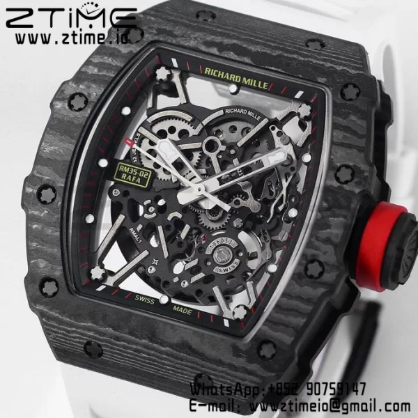 RICHARD MILLE RM035 RM35-02 Black Carbon BBR Factory Best Edition Skeleton Dial on White Rubber Strap Clone RMUL2 - Super Clone Watch | 1:1 Best Version
