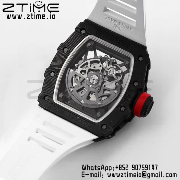 RICHARD MILLE RM035 RM35-02 Black Carbon BBR Factory Best Edition Skeleton Dial on White Rubber Strap Clone RMUL2 - Super Clone Watch | 1:1 Best Version