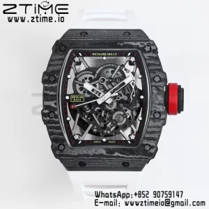 RICHARD MILLE RM035 RM35-02 Black Carbon BBR Factory Best Edition Skeleton Dial on White Rubber Strap Clone RMUL2 - Super Clone Watch | 1:1 Best Version
