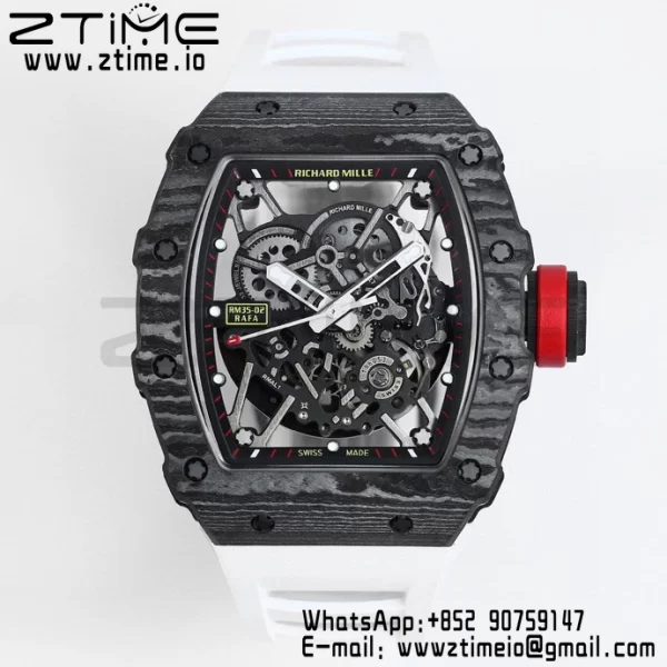 RICHARD MILLE RM035 RM35-02 Black Carbon BBR Factory Best Edition Skeleton Dial on White Rubber Strap Clone RMUL2 - Super Clone Watch | 1:1 Best Version