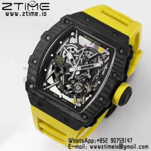 RICHARD MILLE RM035 RM35-02 Black Carbon BBR Factory Best Edition Skeleton Dial on Yellow Rubber Strap Clone RMUL2 - Super Clone Watch | 1:1 Best Version