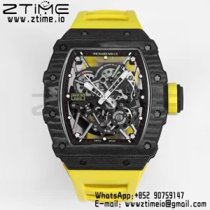RICHARD MILLE RM035 RM35-02 Black Carbon BBR Factory Best Edition Skeleton Dial on Yellow Rubber Strap Clone RMUL2 - Super Clone Watch | 1:1 Best Version